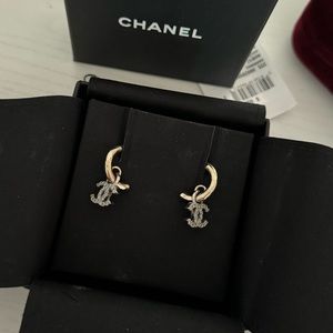 Chanel Earrings 22S - Hoops, Gold / Silver / Crystal